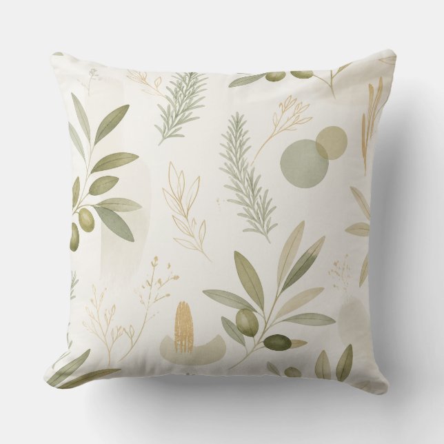Coussin Minimalist Olive & Rosemary Botanical Pillow (Recto)