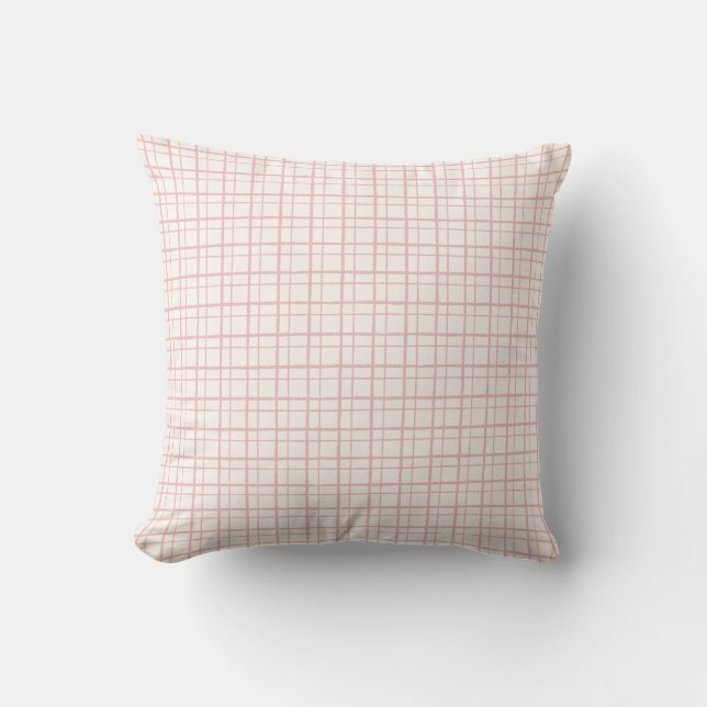 Coussin Minimalist Pastel HandDrawn Grid Check Ballet Pink (Recto)