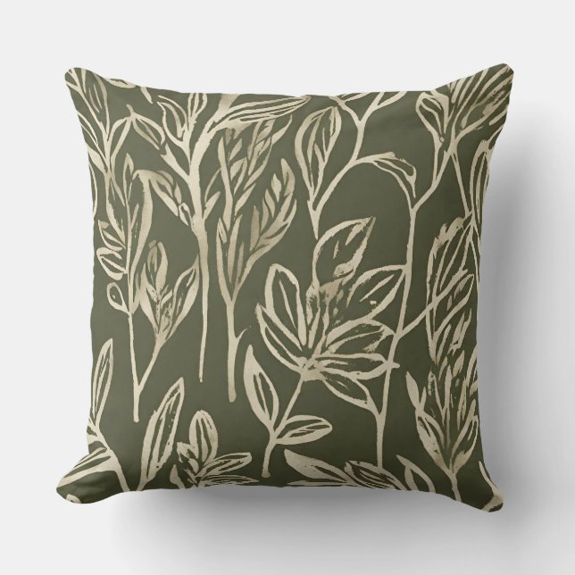 Coussin Minimalist Sage and Beige Botanical Leaf (Recto)