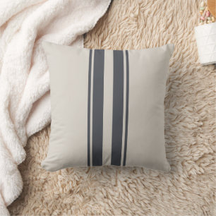 Coussin Minimaliste Blanc Crème et Rayure Bleu Marine
