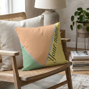 Coussin Minimaliste Bloc de Couleurs Sage et Pêche Nom Per