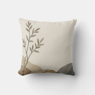 Coussin Minimaliste Branche Feuilles Beige Abstrait Terreu
