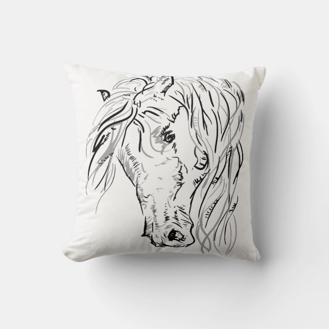 Coussin Minimaliste Cheval Sauvage - Équitation Ar (Recto)