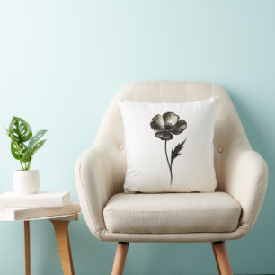Coussin Minimaliste Coquelicot – Art à l'encre botanique m