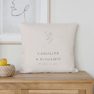 Coussin Minimaliste Ecru Floral Line Art Mariage personnal