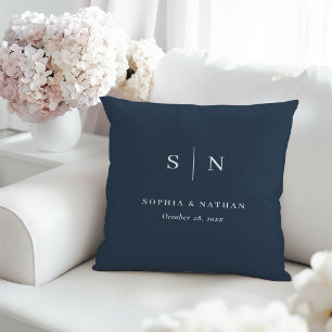 Coussin Minimaliste et Chic Bleu Marine Monogramme de Ma