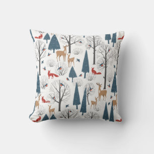 Coussin Minimaliste Forêt d'hiver Animaux et arbres Motifs