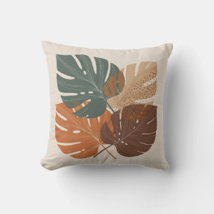Coussin Minimaliste Moderne Tons Terre Feuilles de Monster