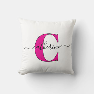 Coussin Minimaliste Monogramme de nom en rose blanc Script