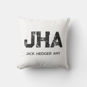 COUSSIN MINIMALISTE NOIR MONOGRAMME À TROIS LETTRES NOM BL