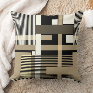 Coussin Minimaliste patchwork géométrique noir beige 