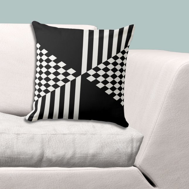 Coussin Minimaliste Rayures blanches et noires Diamant (Minimalist White & Black Stripes Diamond Throw Pillow)