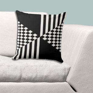 Coussin Minimaliste Rayures Blanches & Noires Diamant