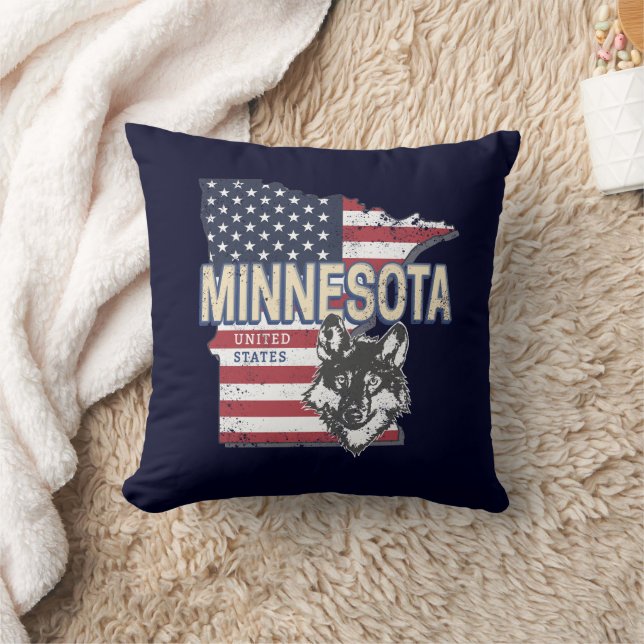 Coussin Minnesota State États-Unis Carte Vintage USA (Couverture)