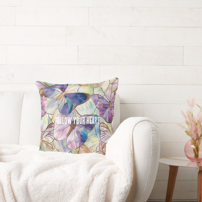 Coussin Mint Aqua Bleu Papillons pourpres (Canapé)