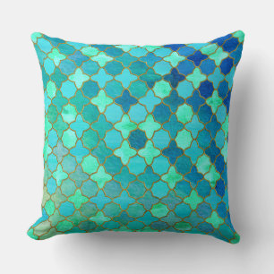 Coussin Mint Aqua Turquoise Gold Oriental Marocain Carrela