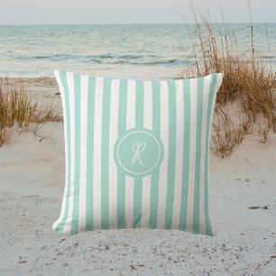 Coussin Mint French Beach Stripe Personnalisé Monogramme
