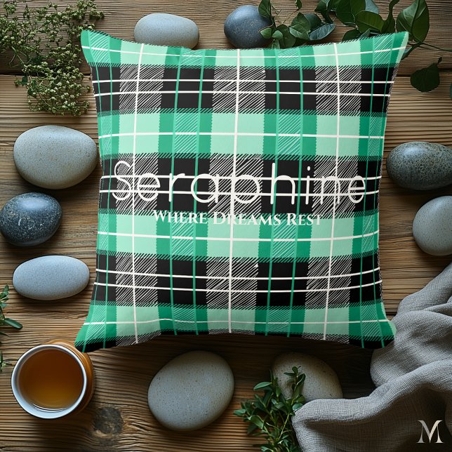Coussin Mint Green and Black Plaid | Custom Dreamy Tartan (Créateur téléchargé)