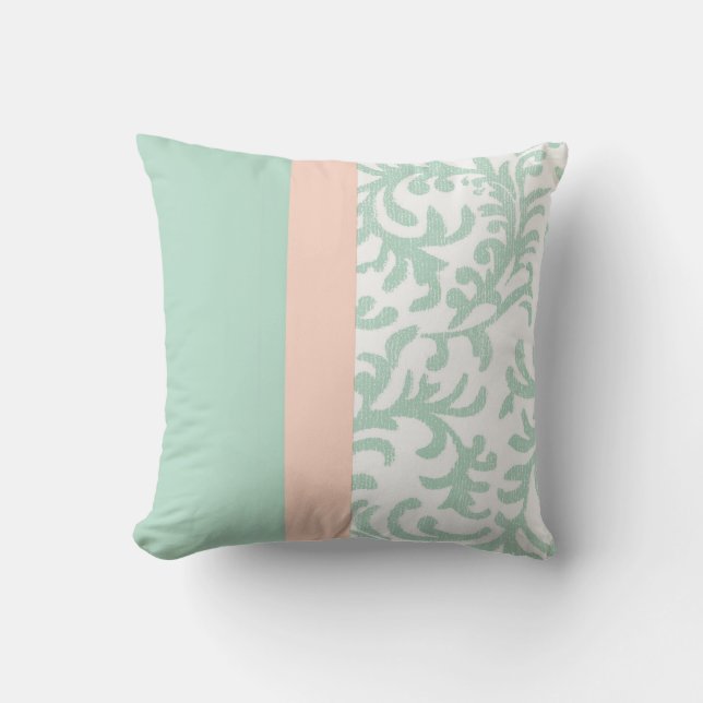 Coussin Mint Green et Peach Pink Florent Pattern (Recto)