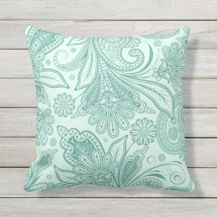 Coussin Mint Green Ornate Ethnique Floral Paisley
