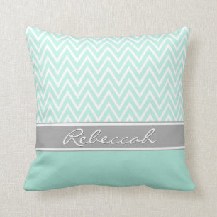 Coussin Mint Green White Chevron Zigzag Motif Grey Nom