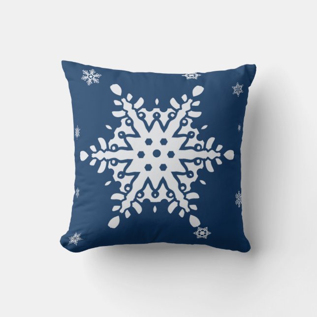 COUSSIN MINUIT BLEU AVEC SNOWY SNOWFLAKE VACANCES (Recto)