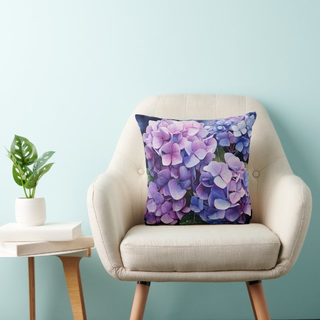 Coussin Minuit Jardin Violet Hydrangea Aquarelle (Chaise)