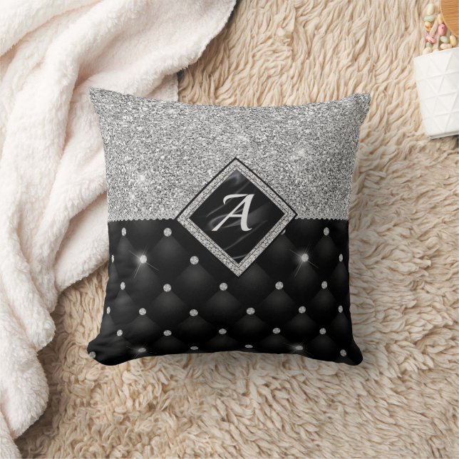 Coussin Minuscule cristal argent noir monogramme diamant é (Couverture)