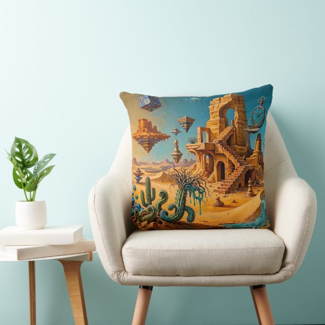 Coussin Mirage du désert Ocbre Orange Bleu sarcelle (Chaise)