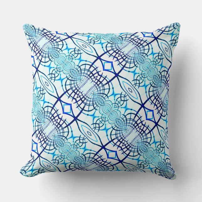Coussin Miroir des lignes dans les tons bleus sur le blanc (Recto)