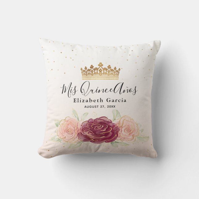 Coussin Mis Quince Anos Burgundy Blush Gold Quinceanera (Recto)