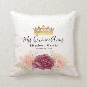 Coussin Mis Quince Anos Burgundy Blush Gold Quinceanera
