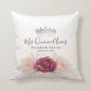 Coussin Mis Quince Anos Burgundy Blush Silver Quinceanera