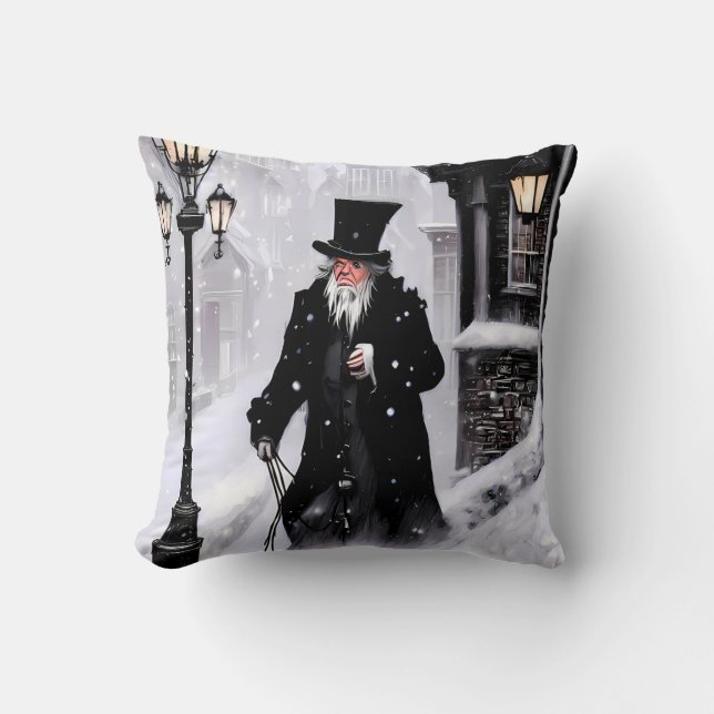 Coussin Misère Ebenezer Scrooge Snowy Victorian Street (Recto)