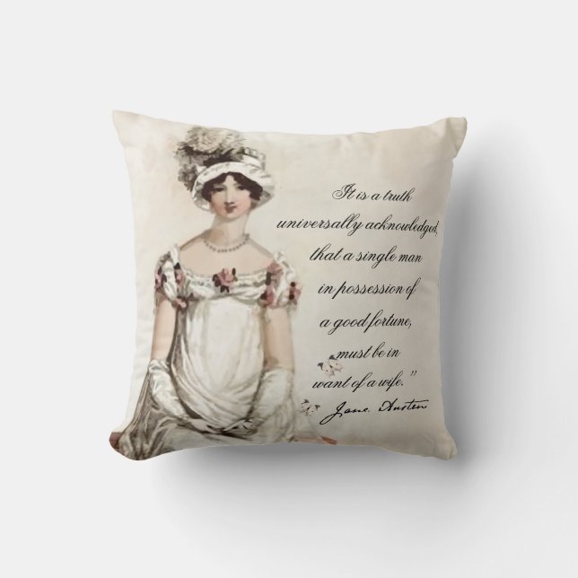 Coussin "Miss Bennet" Jane Austen cite et transcrit, (Recto)