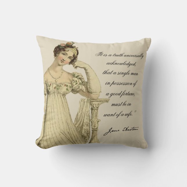 Coussin "Miss Bennet" Jane Austen cite et transcrit, (Recto)