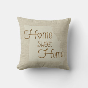 Coussin Missouri-Home Sweet Home burlap-look nom personnal