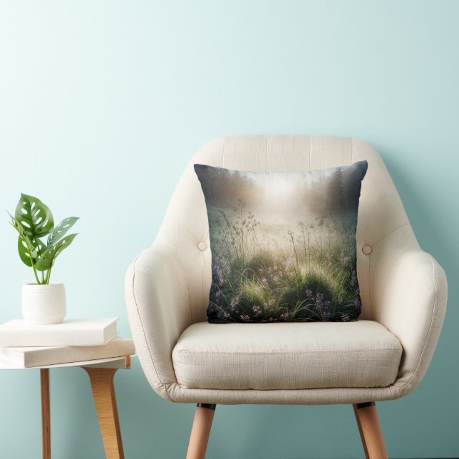 Coussin Misty Morning Meadow Avec Fleurs sauvages (Chaise)