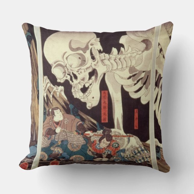 Coussin Mitsukini défiant le spectre squelettique, c.1845 (Recto)