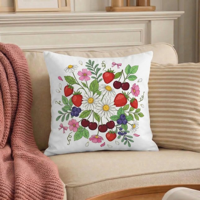 Coussin Mixed Berry Floral Throw Pillow (Créateur téléchargé)