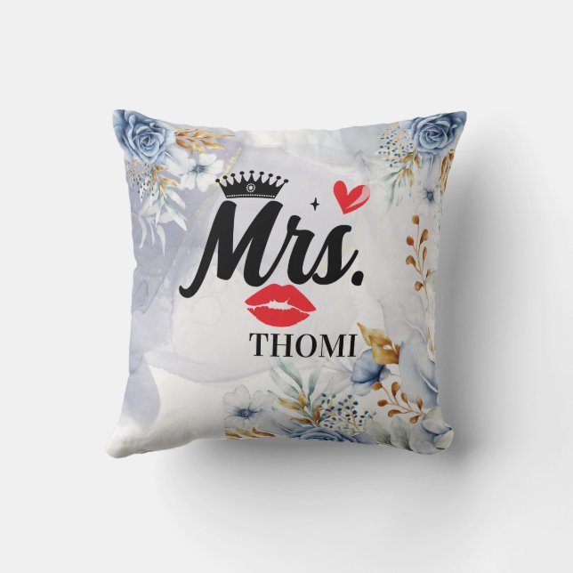 Coussin Mme Crown Heart Floral Aquarelle Réception de Mari (Verso)
