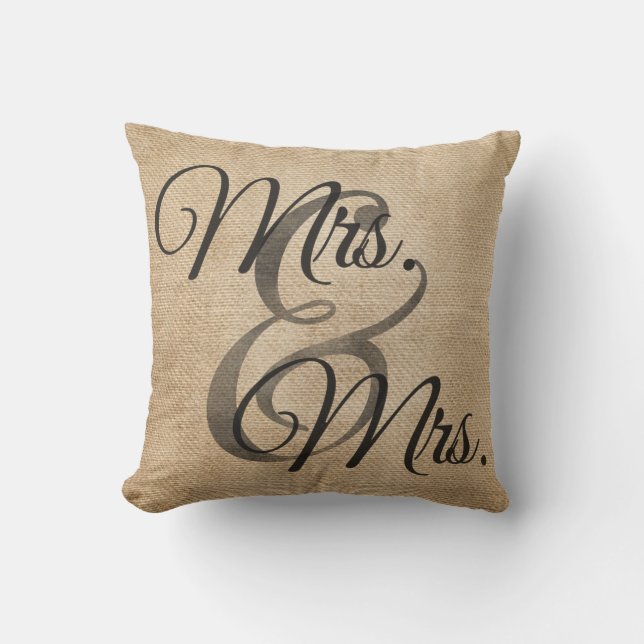 Coussin Mme et Mme Burlap Wedding Personalized (Recto)