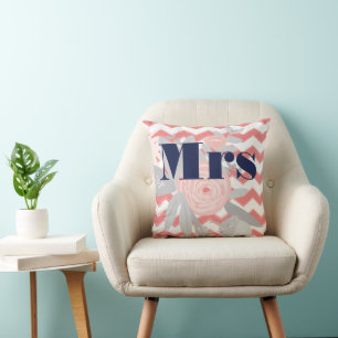 Coussin Mme Lips Marine Coral Grey Boho Turquoise Floral