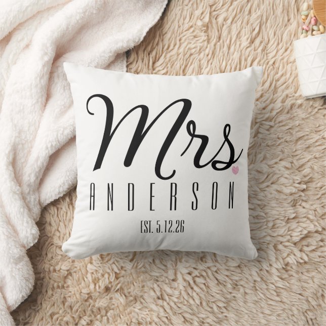 Coussin Mme Moderne Écriture Personnalisée Date de Mariage (Couverture)