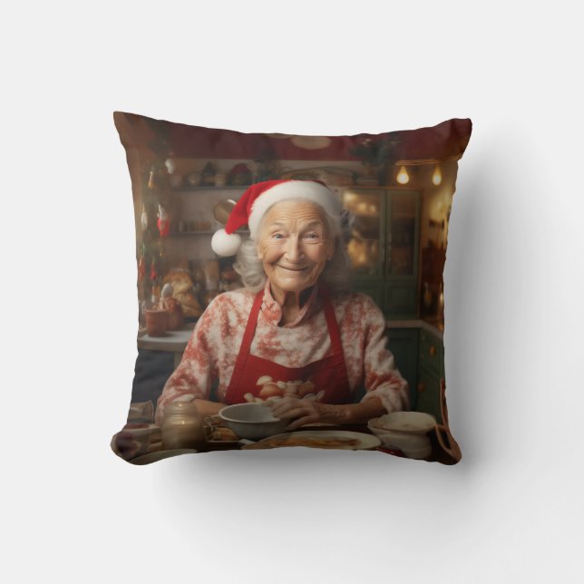 Coussin Mme Santa préparant un gâteau (Recto)