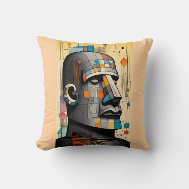 Coussin Moai du 21e siècle - Ken Gage Tiki Art (Recto)