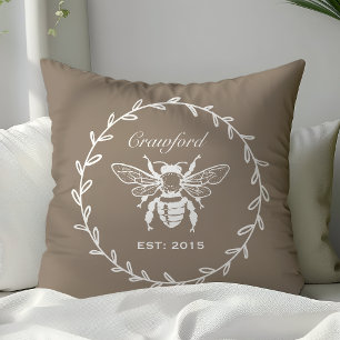 Coussin Mocha Honey Bee Laurel Honeycomb Monogramme