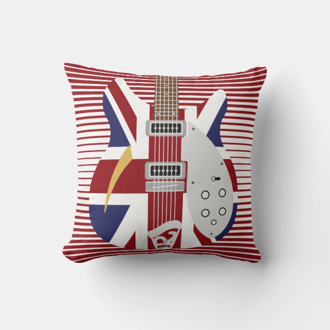 Coussin Mod Brit Pop art Union Jack guitare (Recto)