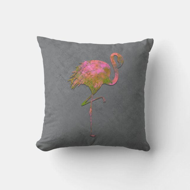 Coussin Mod Coloré Été Flamant Rose Chic Moderne Gris (Recto)