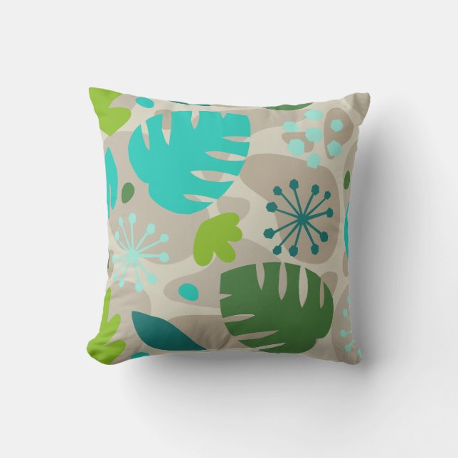 Coussin Mod Monstera Feuilles Abstrait Hawaï Tropical-Cool (Recto)